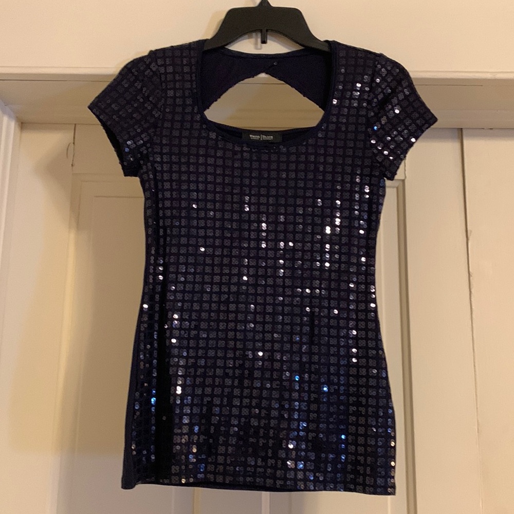 White House Black Market, XXS, Navy Sequin Shirt